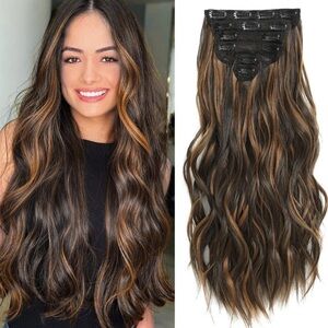 New 6PCS Clip-in Hair Extensions 20" Dark Brown Coffee & Caramel Hairpieces